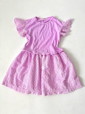 Crewcuts Eyelet Dress Pink Cotton Flutter Sleeve Summer Size 10 Coquette Barbie